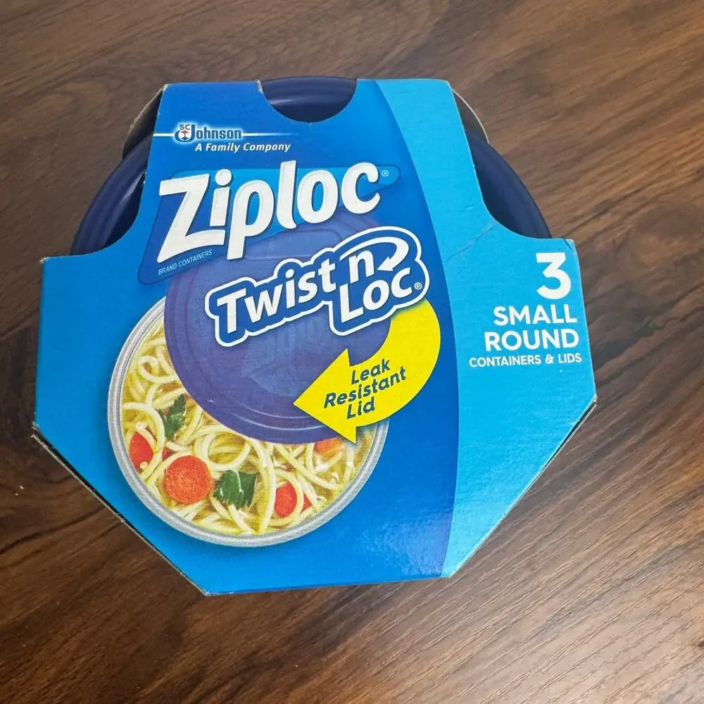 Ziploc Twist n Loc Small Round Containers 3 Pack 1 Pint BPA Free Blue Lids 2016